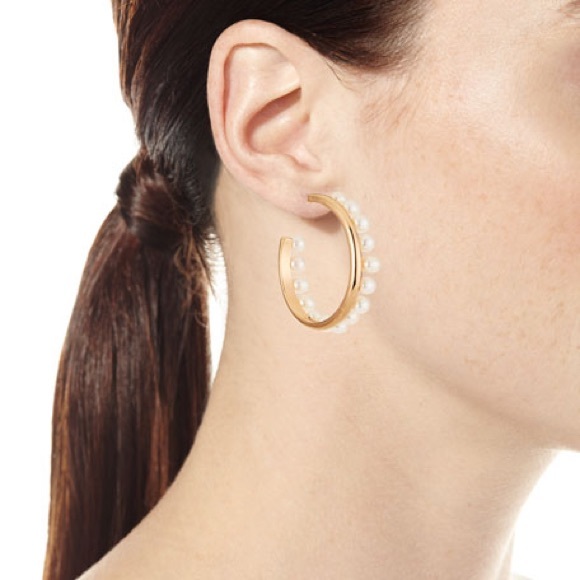 Tory Burch pearl fringe gold hoop earrings - Picture 5 of 5